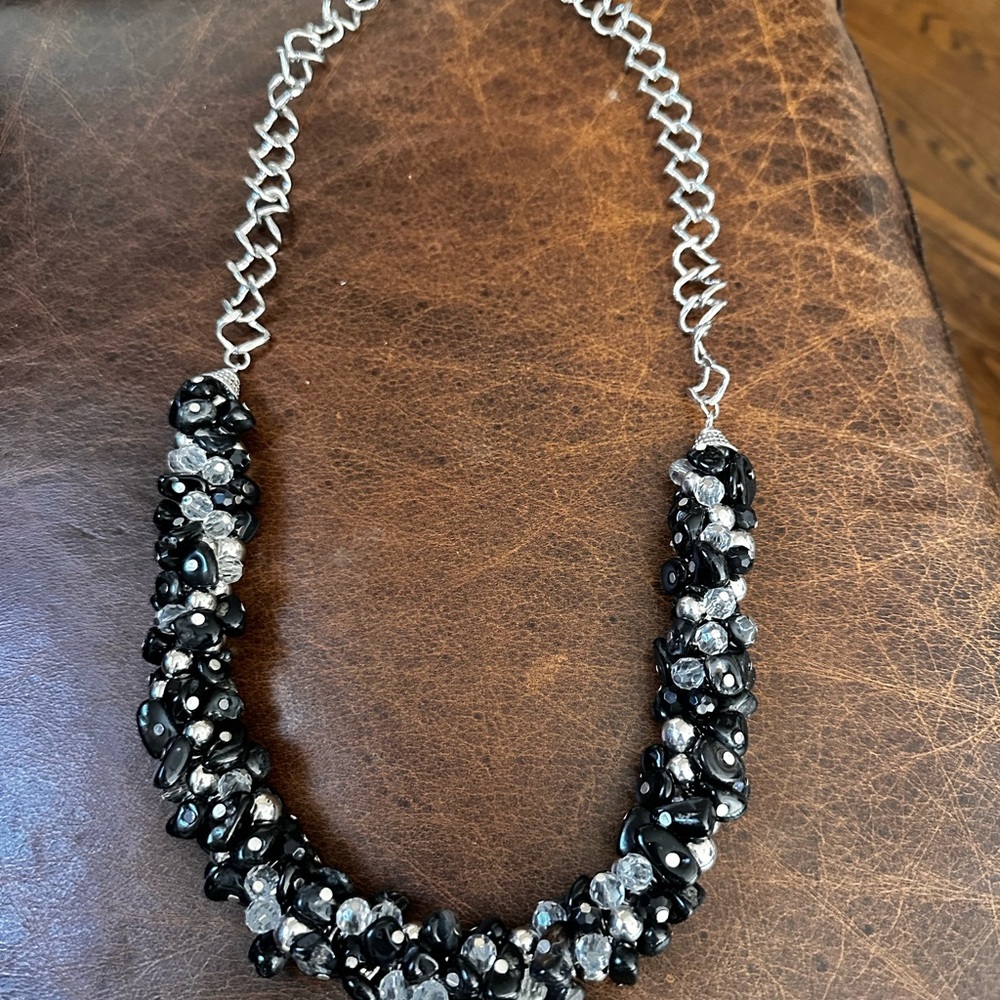 Black and Silver chunky Beaded bold Statement Necklace